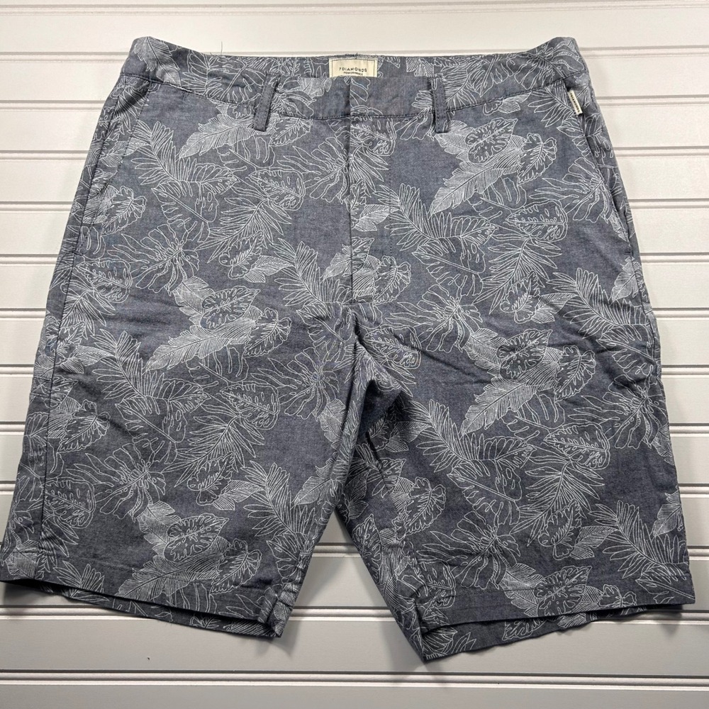 7Diamonds Verve Performance Shorts Mens Sz 33 (FITS 34) Slate Gray Tropical Leaf
